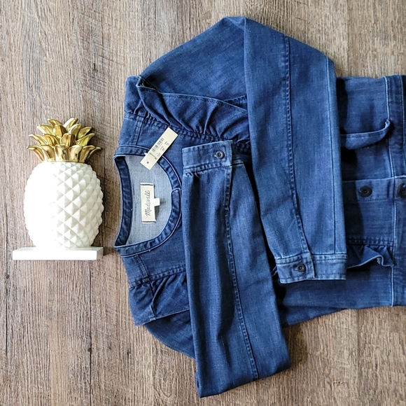 NWT! Madewell Denim Ruffle-Front Style Dress - Picture 10 of 12